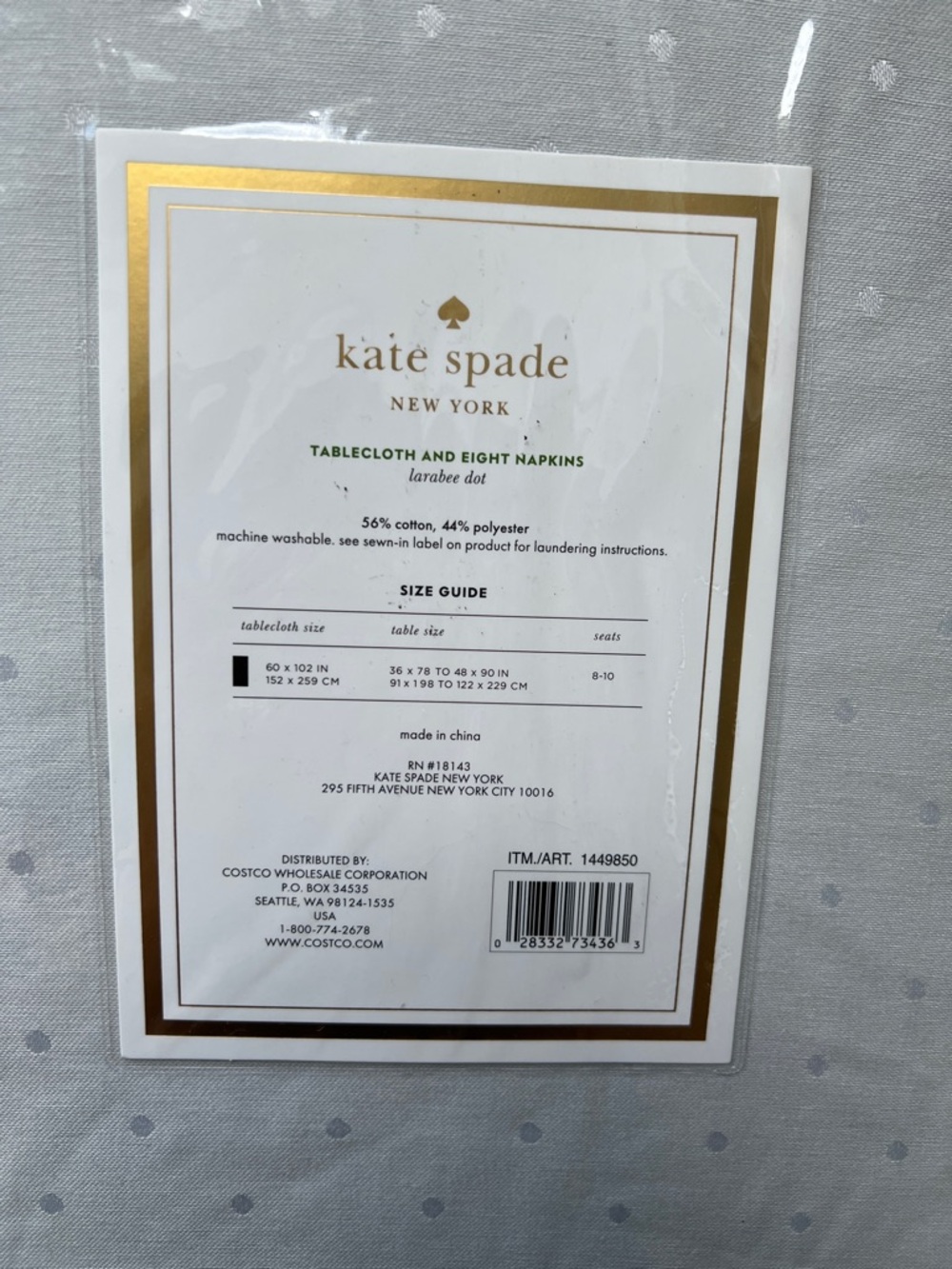 Kate Spade Light Gray Polka Dot Table cloth and (8) linen napkins NWT - Picture 4 of 5